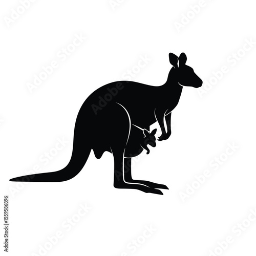Kangaroo with Baby in Pouch Silhouette Vector