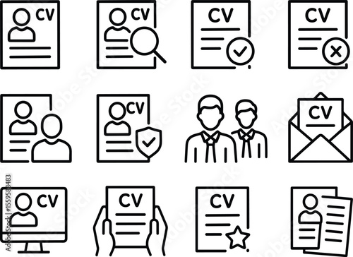 Curriculum Vitae Document Icon Representing Job Application and Employment Opportunity in a Simple Outline Style