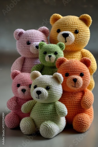 Colorful crocheted teddy bears