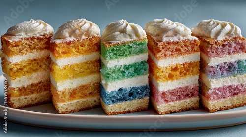 Colorful layered cakes on a plate