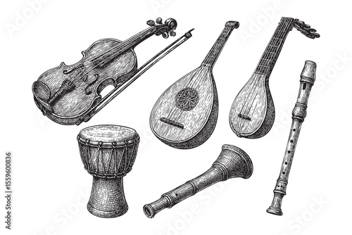 Musical Instruments Vector Engraving Set