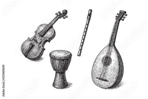 Musical Instruments Vector Engraving Set