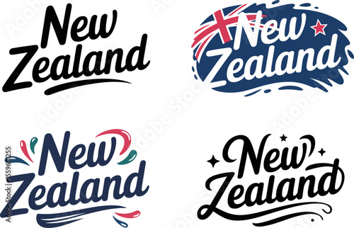 New zealand modern text vector design with black lettering and country flag for patriotic merch label graphic  