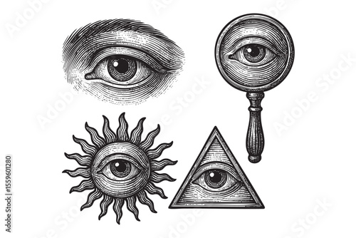 All-Seeing Eye Occult Symbols Vector Engraving Set

