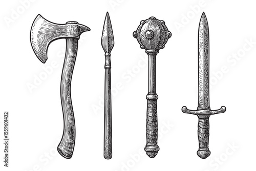  Medieval Weapons Vector Engraving Set