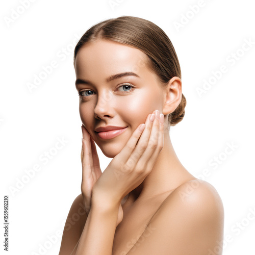 Young and beautiful model present skin care and beauty cosmetic product
