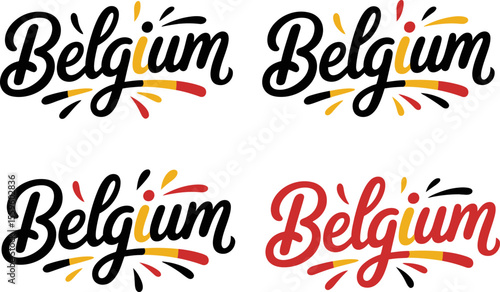Belgium script typography with festive stroke in national color for sticker or belgian cultural celebration  