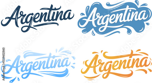 Argentina national lettering in iconic blue gold color style for argentina day sticker or football event print  