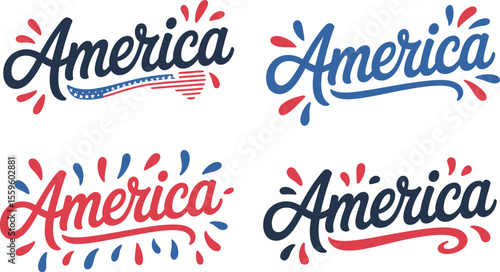 America bold splash red and blue brush lettering vector for 4th of july t-shirt or patriotic usa themed sticker  