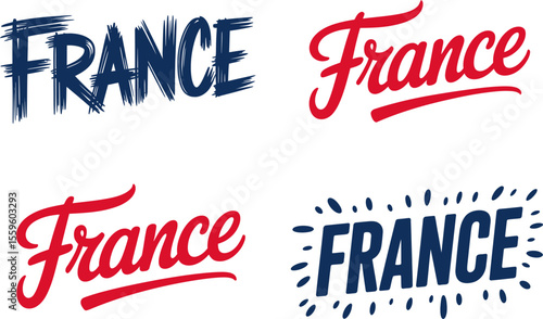 France red and blue cultural brush font vector design with paint stroke style for celebration poster or sticker  