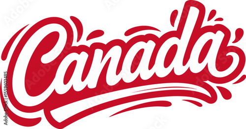 Canada red curved calligraphy style brush lettering vector for national sticker or canada day celebration print  