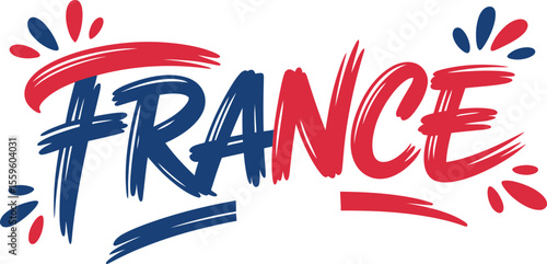 France celebration style handwritten splash text in brush font vector for independence sticker or event mug  
