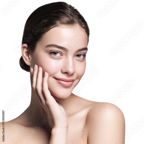 Young and beautiful model present skin care and beauty cosmetic product