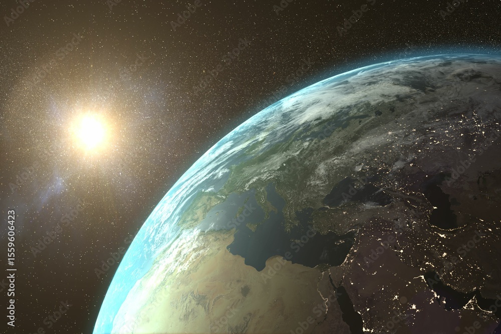 Fototapeta premium Aerial view of the Earth in the space