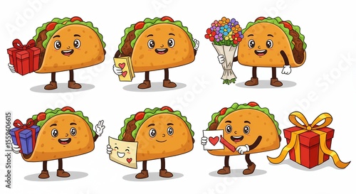 Cartoon taco characters set