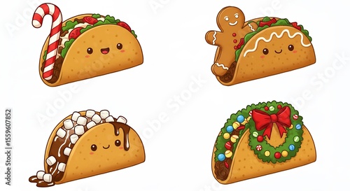 Cute cartoon tacos with holiday toppings