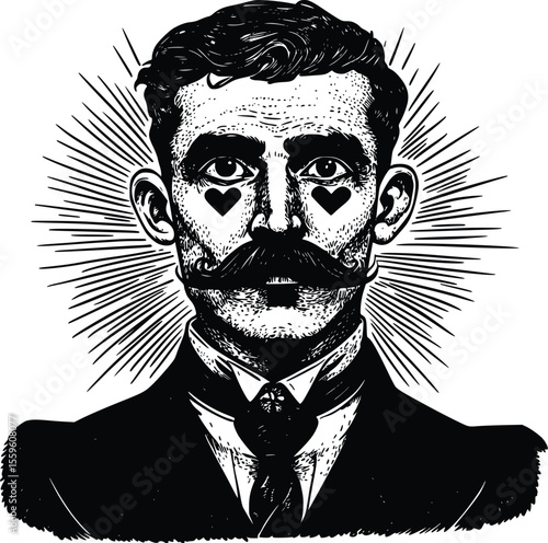 Vintage Gentleman Vector Illustration:  Romantic- Noir Style Portrait