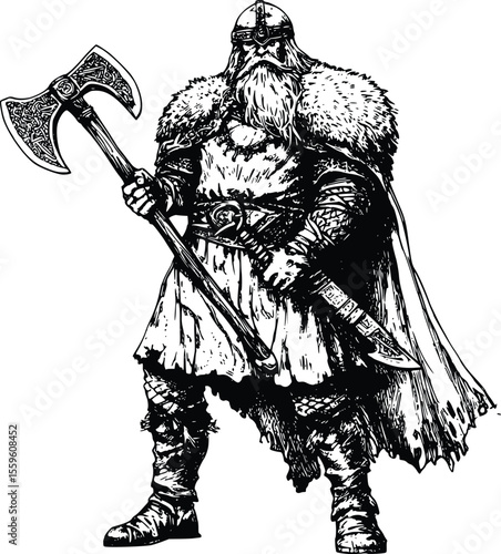 Powerful Viking Warrior Vector Illustration: Hand-Drawn- Dramatic Style