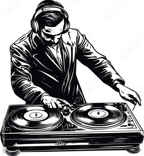 Stylish Vector Illustration: DJ Mixing Music on Turntables