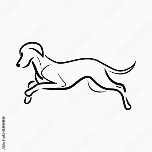 Graceful running dog line art animal black and white