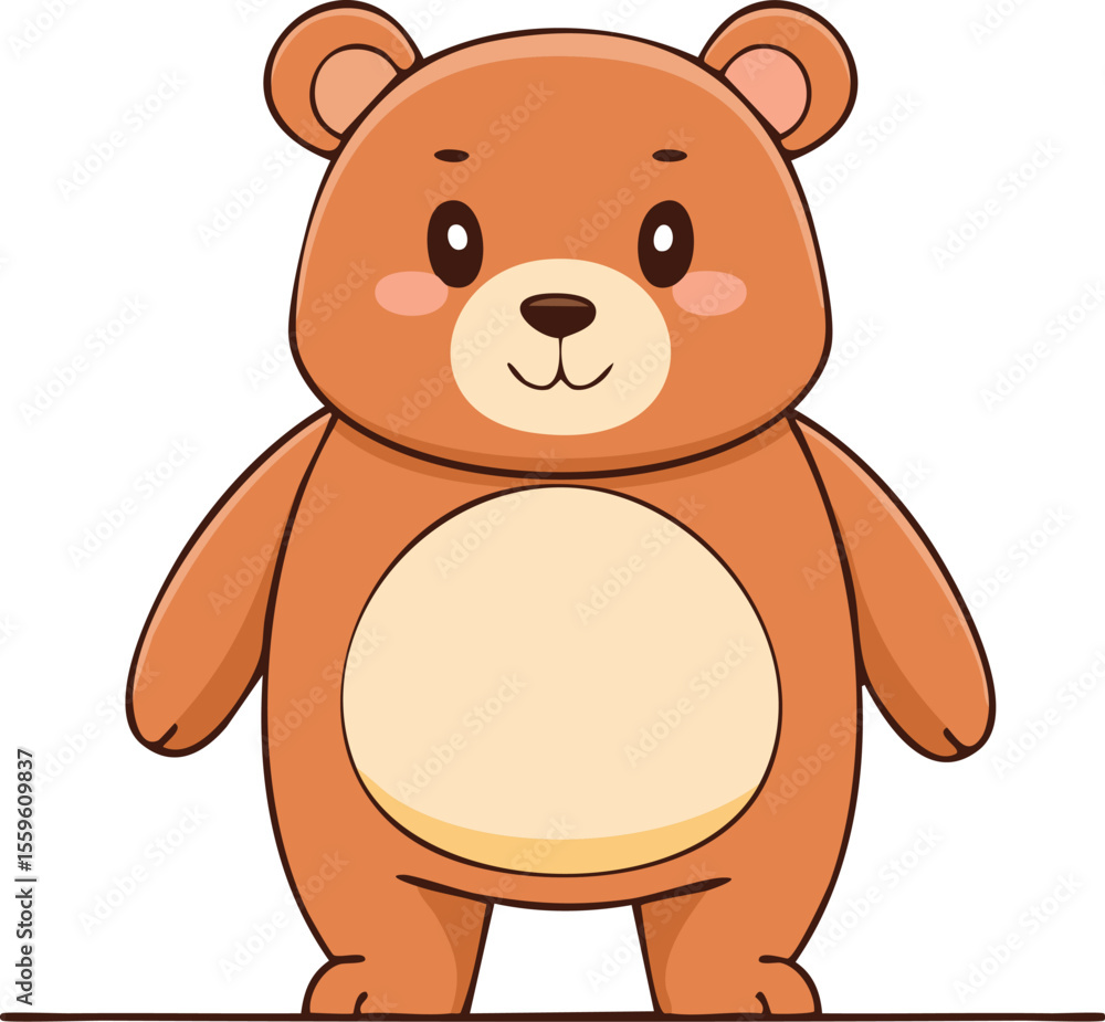 Cute cartoon brown bear standing, front view, stylized design. Cute cartoon brown bear standing, front view, stylized design.