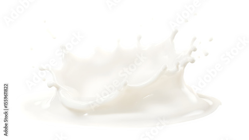 milk splash or round swirl. It represents a natural dairy product, such as yogurt or cream, with a crown splash and flying drops, designed for packaging on a white background.