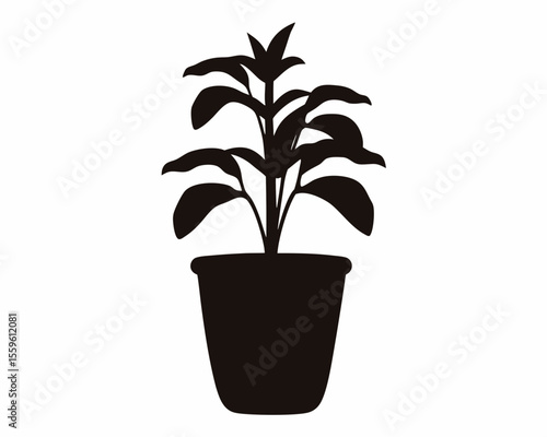Flower pot vector silhouette, potted plant graphic icon design
