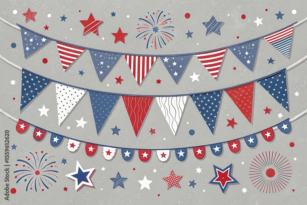 Obraz premium Festive american bunting and stars for patriotic celebrations