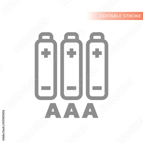 Three aaa battery type line icon. AAA 3 batteries editable stroke vector.