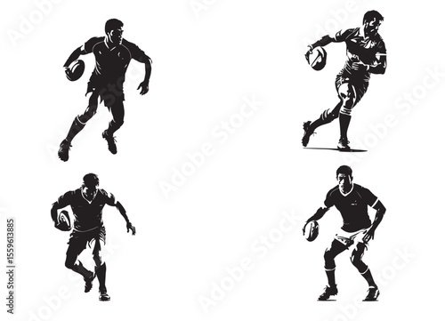 Rugby player with ball, isolated vector silhouette.	
