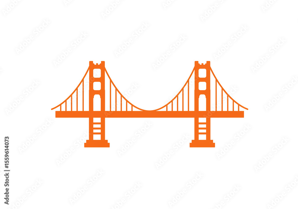 Obraz premium A simple orange illustration of a suspension bridge on a white background in a flat style
