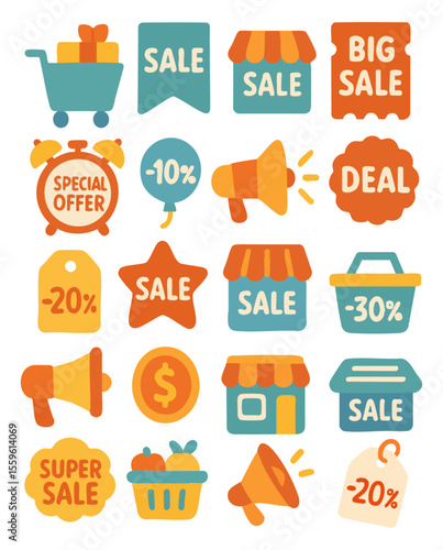귀여운 할인 세일 마케팅 아이콘 모음