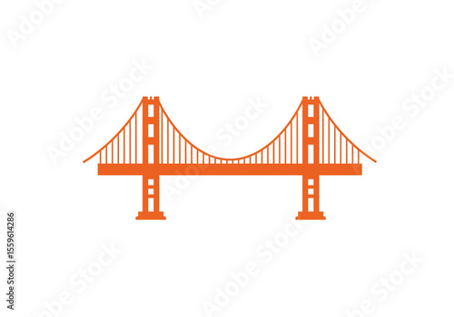 An orange golden gate bridge illustration on a white background in a simple flat design style