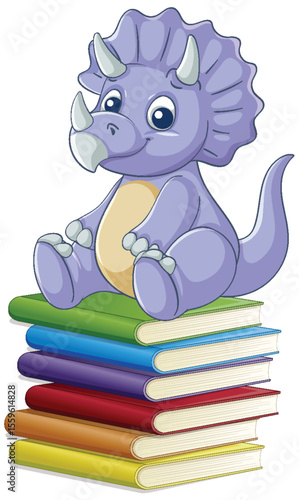 Cute Dinosaur Sitting on Colorful Books
