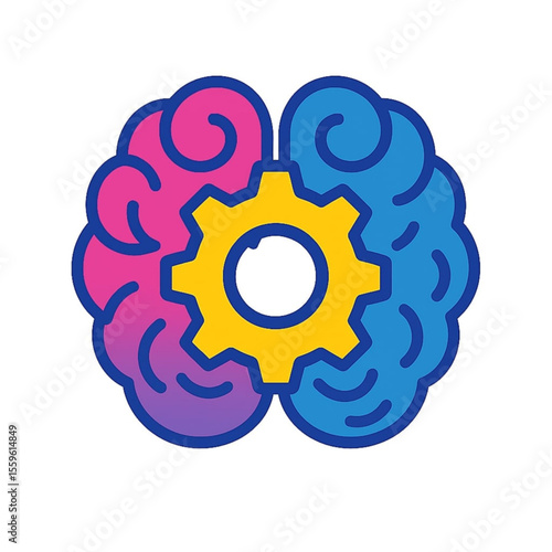 The icon depicts the combination of brain and technology such as network, lamp, coding, internet, engineering, ai, and rocket.