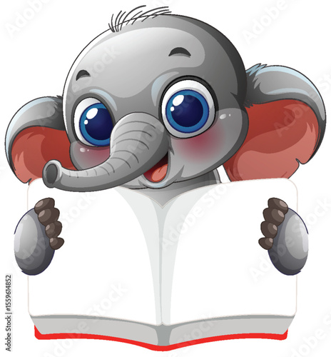 Cute Elephant Reading a Book