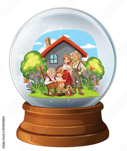 Charming Family Scene Inside a Snow Globe