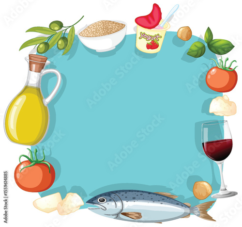 Mediterranean Diet Elements in Vector Illustration