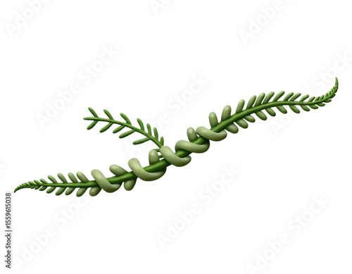 3D Rendered Fern with Twisted Vine on Transparent Background
