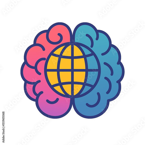 The icon depicts the combination of brain and technology such as network, lamp, coding, internet, engineering, ai, and rocket.