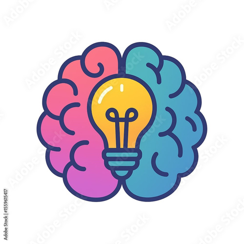 The icon depicts the combination of brain and technology such as network, lamp, coding, internet, engineering, ai, and rocket.