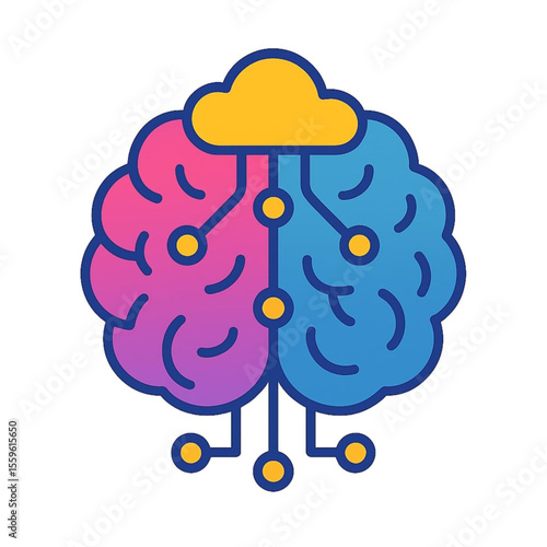 The icon depicts the combination of brain and technology such as network, lamp, coding, internet, engineering, ai, and rocket.