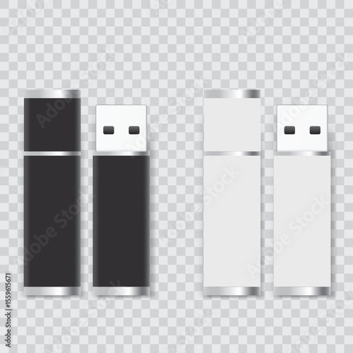 USB Flash Drive Set - Black and White Memory Stick Vector illustration
