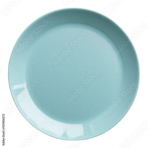 A top-down shot of a round, clean blue plate