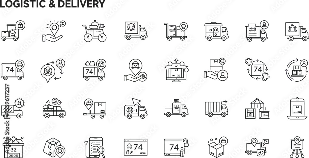 Logistic delivery truck package icons vector Logistic delivery truck package icons vector