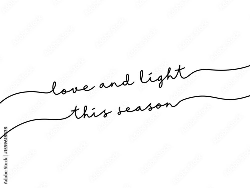Black Ink Holiday love and light this season Continuous Word Text. Modern Handwritten holiday greeting typography. Holiday wish love light season Script Greetings Lettering. Black Ink Holiday love and light this season Continuous Word Text. Modern Handwritten holiday greeting typography. Holiday wish love light season Script Greetings Lettering.