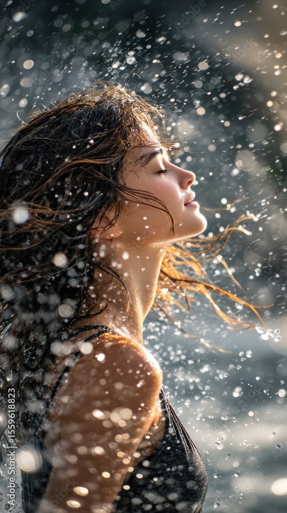 Obraz premium Woman in water droplets