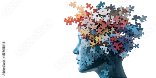 Head Made of Puzzle Pieces with Soft Lighting Isolated on Transparent Background