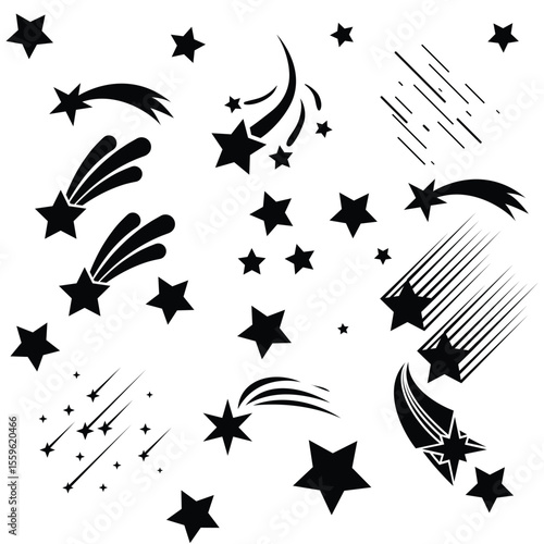  Star Black and white floral and bird silhouette design set for decoration and art