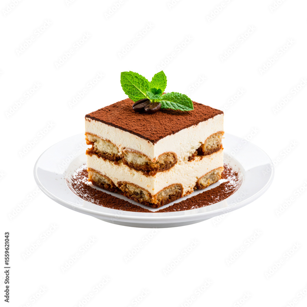 A delicious slice of chocolate mint cake with cream on a plate A delicious slice of chocolate mint cake with cream on a plate